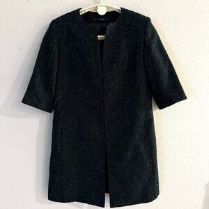 Tahari Long Jacket Black Tweed Duster Office Short Sleeve Career Women’s Size 8